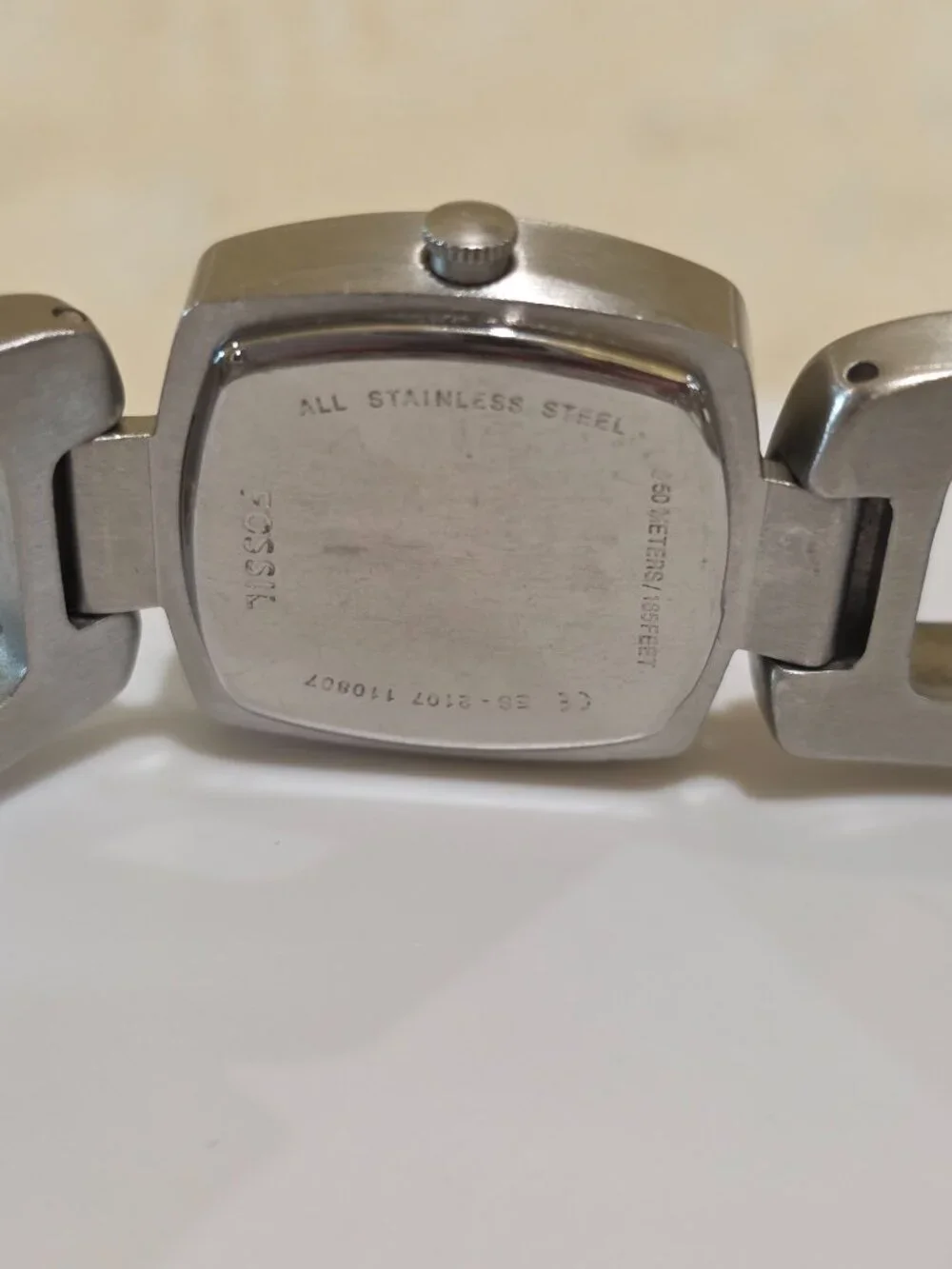 Fossil WOODGIRL Square Face Brushed Stainless Steel Wood Detail Wrist Watch